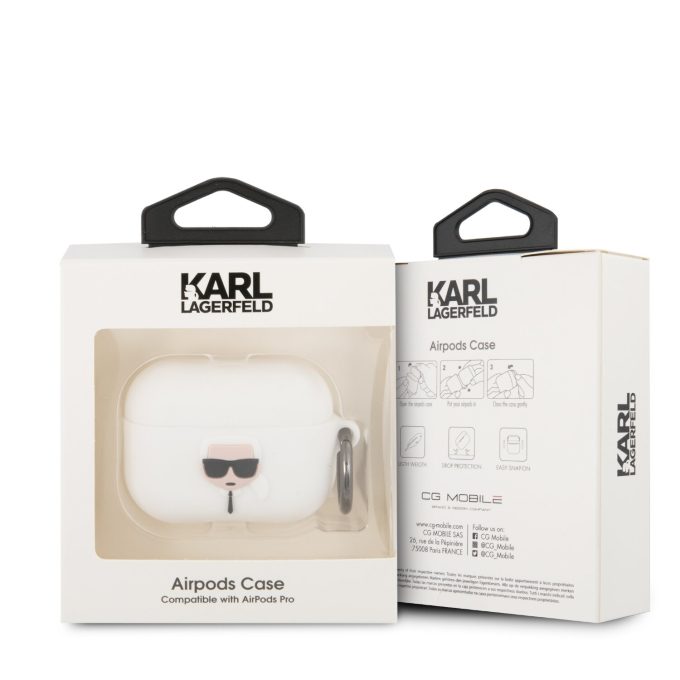 Silikoninis KARL LAGERFELD baltas KLACAPSILGLWH AirPods PRO dėklas