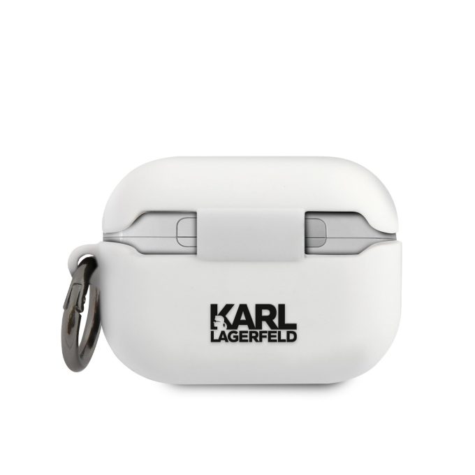 Silikoninis KARL LAGERFELD baltas KLACAPSILGLWH AirPods PRO dėklas