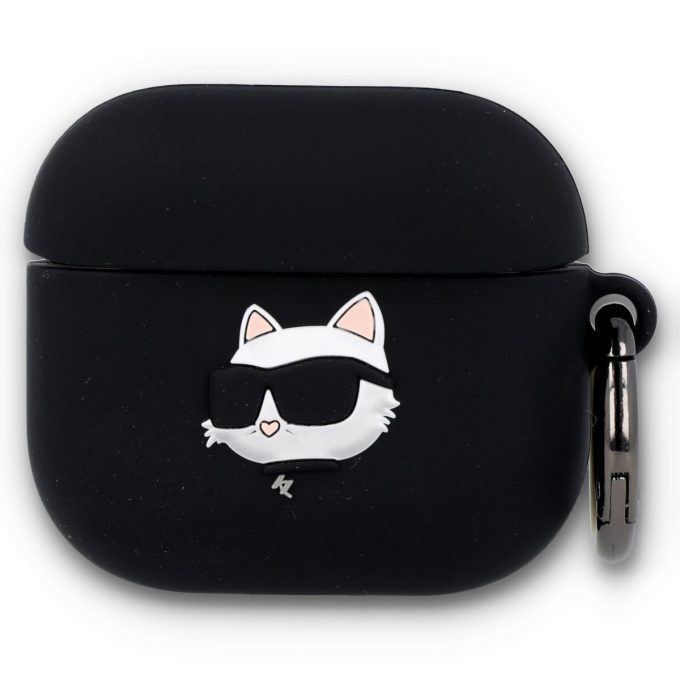 Silikoninis KARL LAGERFELD black Choupette Head 3D AirPods 3 dėklas