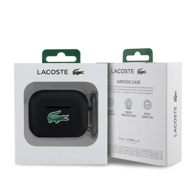 Silikoninis LACOSTE LCAP2SLOK juodas Airpods PRO 2 dėklas