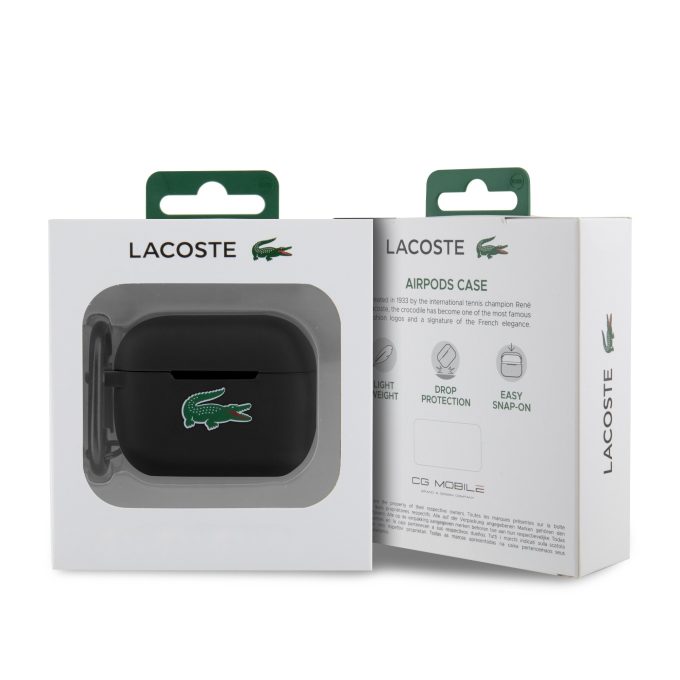 Silikoninis LACOSTE LCAPSLOK juodas Airpods PRO dėklas