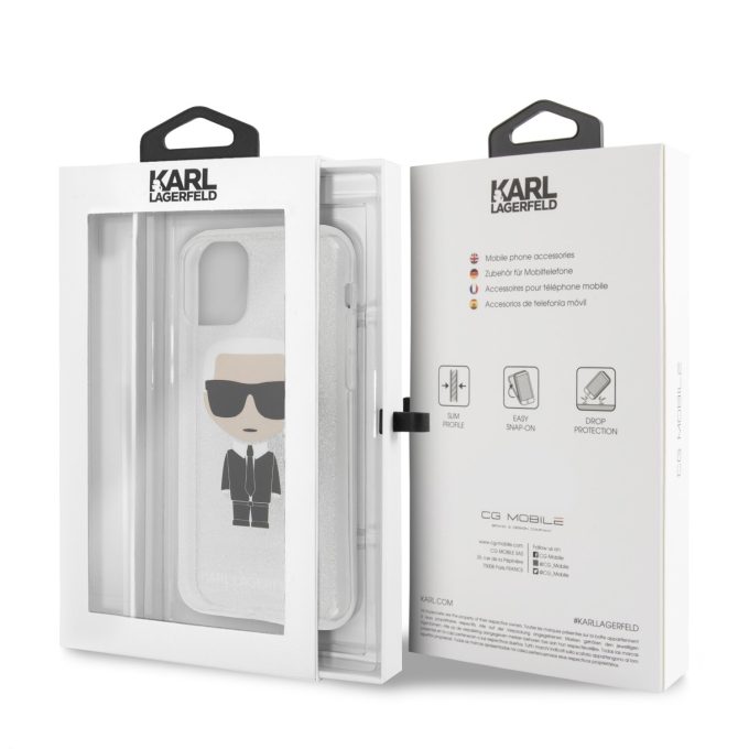 iPhone 11 PRO sidabro sp. glitter KARL LAGERFELD nugarėlė KLHCN58TPUTRIKSL