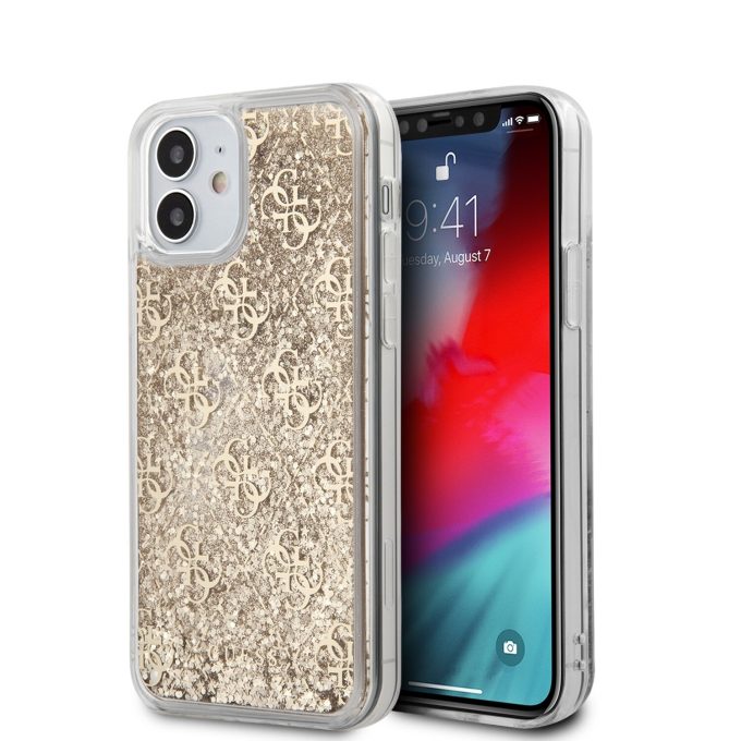iPhone 12 MINI aukso spalvos GUESS nugarėlė GUHCP12SLG4GSLG