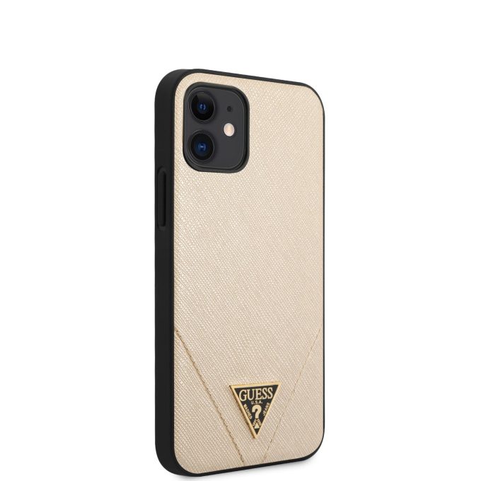 iPhone 12 MINI aukso spalvos GUESS nugarėlė GUHCP12SVSATMLLG
