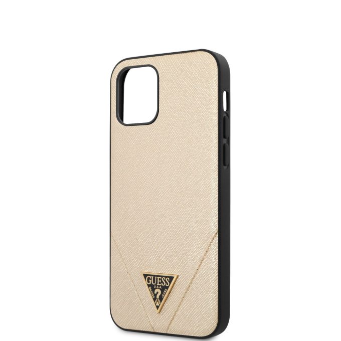 iPhone 12 MINI aukso spalvos GUESS nugarėlė GUHCP12SVSATMLLG