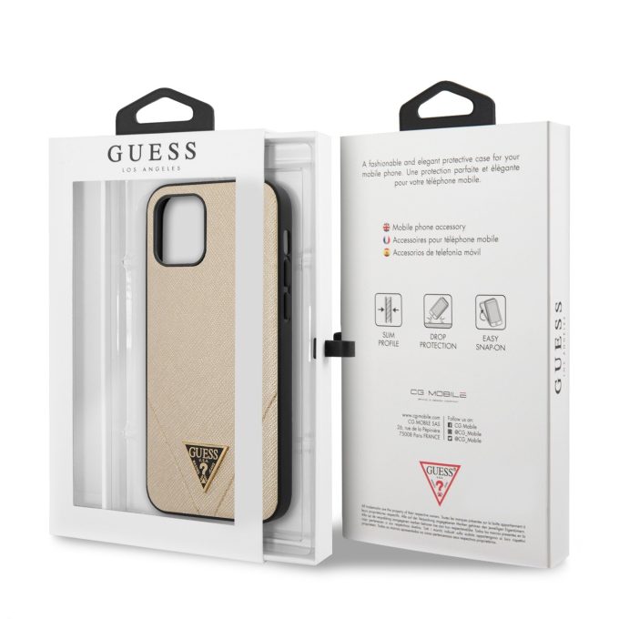iPhone 12 MINI aukso spalvos GUESS nugarėlė GUHCP12SVSATMLLG