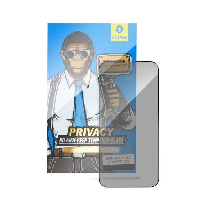 iPhone 12 MINI juodas pilnas Mr. Monkey 5D PRIVACY stiklas