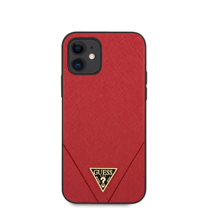 iPhone 12 MINI raudona GUESS nugarėlė GUHCP12SVSATMLRE