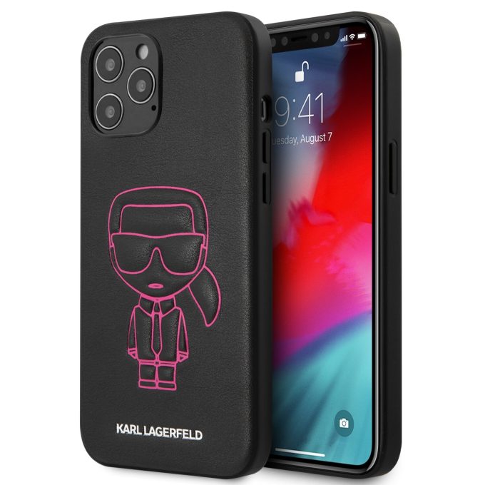 iPhone 12 PRO MAX juoda-rožinė KARL LAGERFELD nugarėlė KLHCP12LPCUIKPI