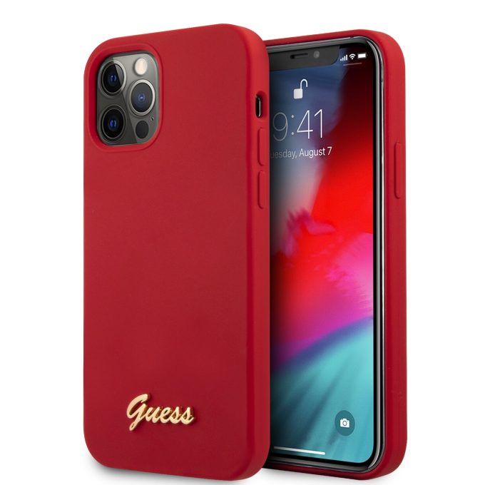iPhone 12 Pro Max raudona GUESS nugarėlė GUHCP12LLSLMGRE
