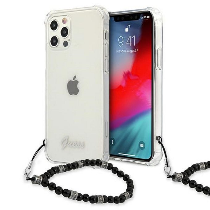iPhone 12 PRO MAX skaidri GUESS nugarėlė GUHCP12LKPSBK su virvute