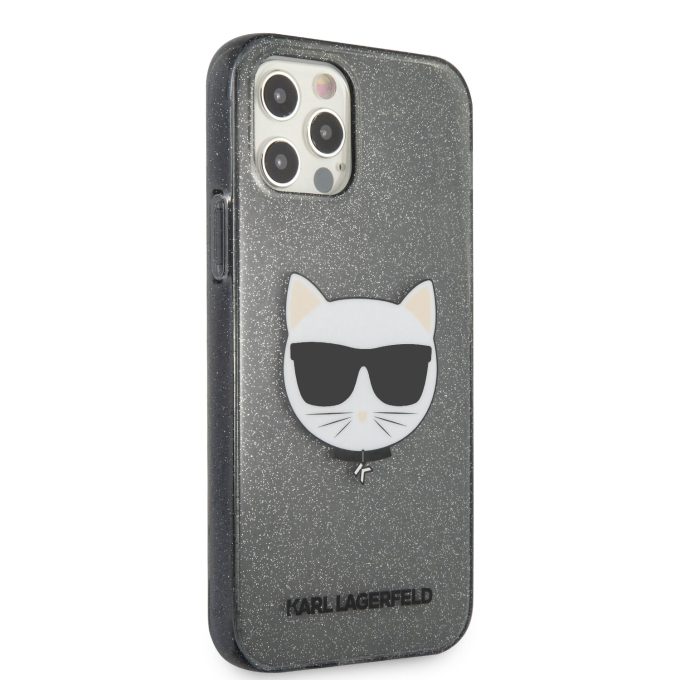 iPhone 12/12 PRO juoda glitter KARL LAGERFELD nugarėlė KLHCP12MCHTUGLB