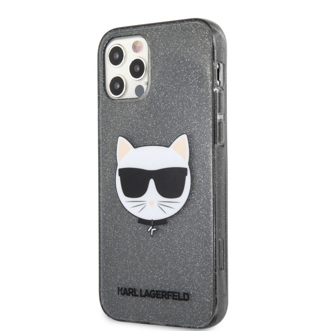 iPhone 12/12 PRO juoda glitter KARL LAGERFELD nugarėlė KLHCP12MCHTUGLB