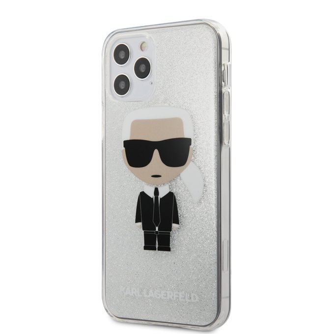 iPhone 12/12 PRO sidabro sp. glitter KARL LAGERFELD nugarėlė KLHCP12MPCUTRIKSL
