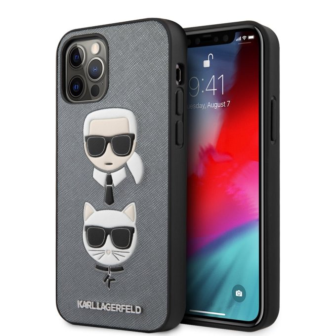 iPhone 12/12 PRO sidabro sp. KARL LAGERFELD nugarėlė KLHCP12MSAKICKCSL