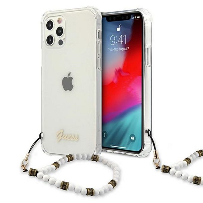 iPhone 12/12 PRO skaidri GUESS nugarėlė GUHCP12MKPSWH su virvute