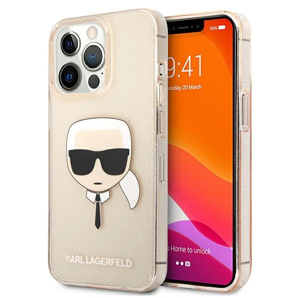iPhone 13 aukso spalvos glitter KARL LAGERFELD nugarėlė KLHCP13MKHTUGLGO