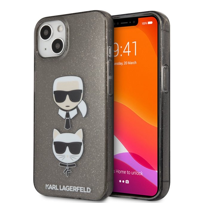 iPhone 13 juoda glitter KARL LAGERFELD nugarėlė KLHCP13MKCTUGLK