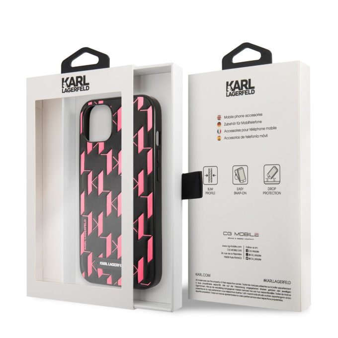 iPhone 13 MINI rožinė+juoda KARL LAGERFELD nugarėlė KLHCP13SMNMP1P