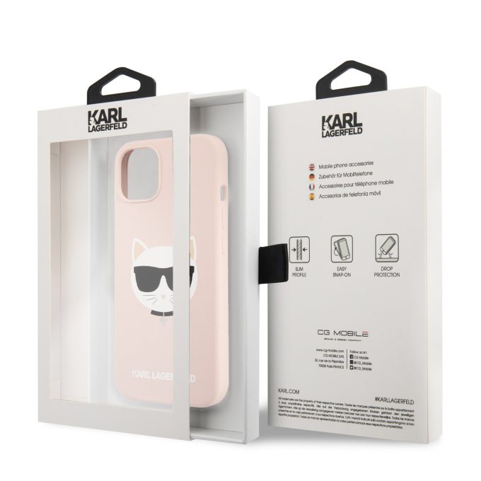 iPhone 13 MINI šviesiai rožinė KARL LAGERFELD nugarėlė KLHCP13SSLCHLP