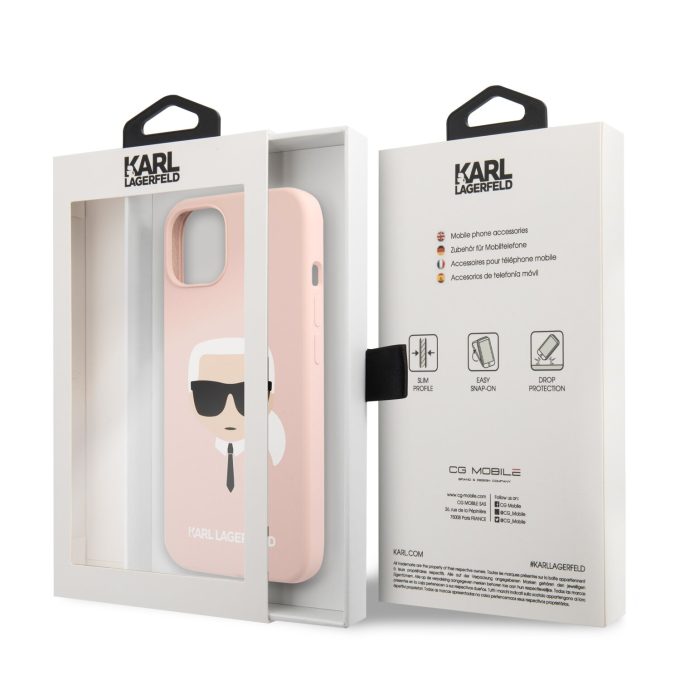 iPhone 13 MINI šviesiai rožinė KARL LAGERFELD nugarėlė KLHCP13SSLKHLP