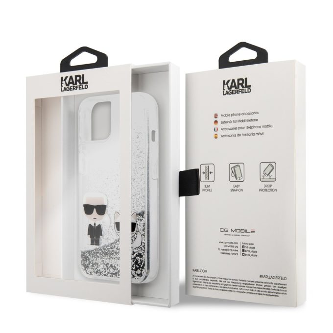 iPhone 13 MINI water sidabro spalvos KARL LAGERFELD nugarėlė KLHCP13SGKCS