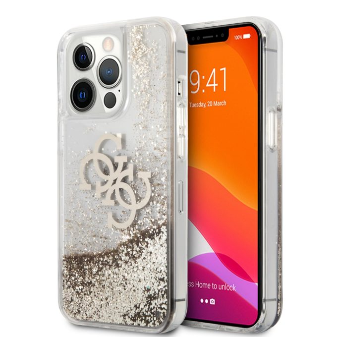 iPhone 13 PRO aukso spalvos GUESS nugarėlė GUHCP13LLG4GGO
