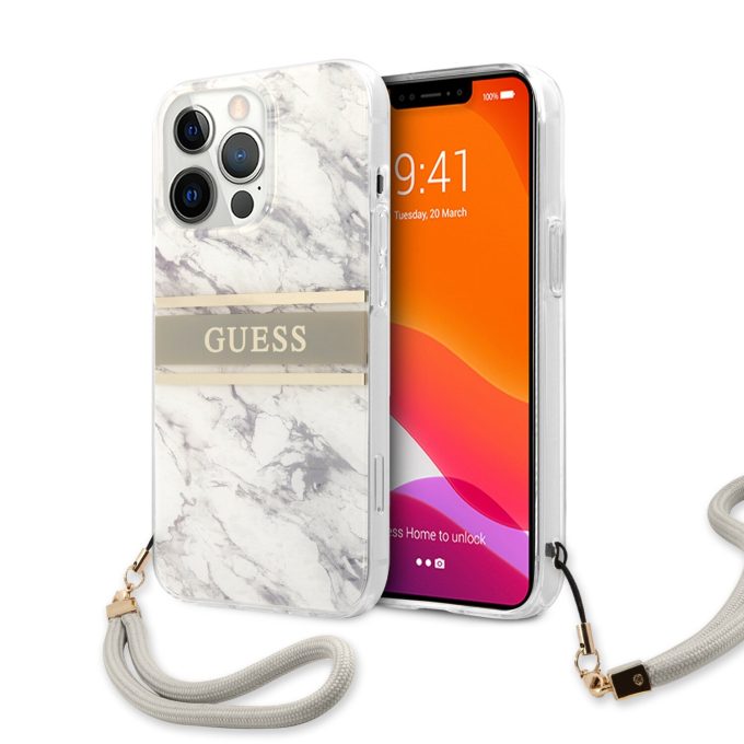 iPhone 13 PRO marble GUESS nugarėlė GUHCP13LKMABGR su virvute