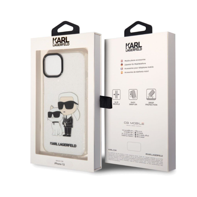 iPhone 13 skaidri glitter KARL LAGERFELD nugarėlė KLHCP13MHNKCTGT