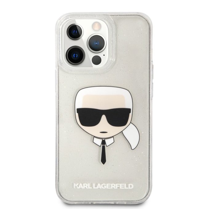 iPhone 13 PRO sidabro spalvos glitter KARL LAGERFELD nugarėlė KLHCP13LKHTUGLS
