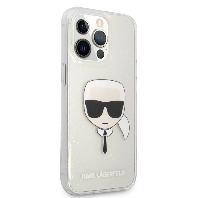 iPhone 13 PRO sidabro spalvos glitter KARL LAGERFELD nugarėlė KLHCP13LKHTUGLS