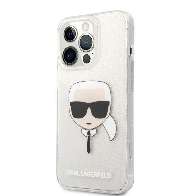 iPhone 13 PRO sidabro spalvos glitter KARL LAGERFELD nugarėlė KLHCP13LKHTUGLS