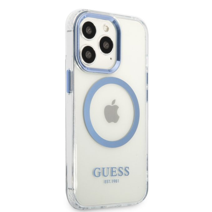 iPhone 13 PRO skaidri + mėlyna Magsafe GUESS nugarėlė GUHMP13LHTRMB