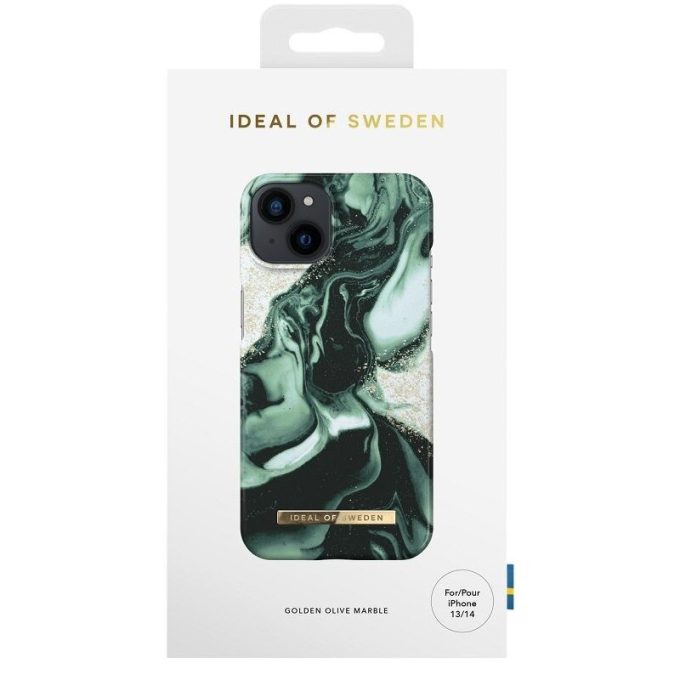 iPhone 14/13 iDeal Of Sweden nugarėlė Golden Olive Marble
