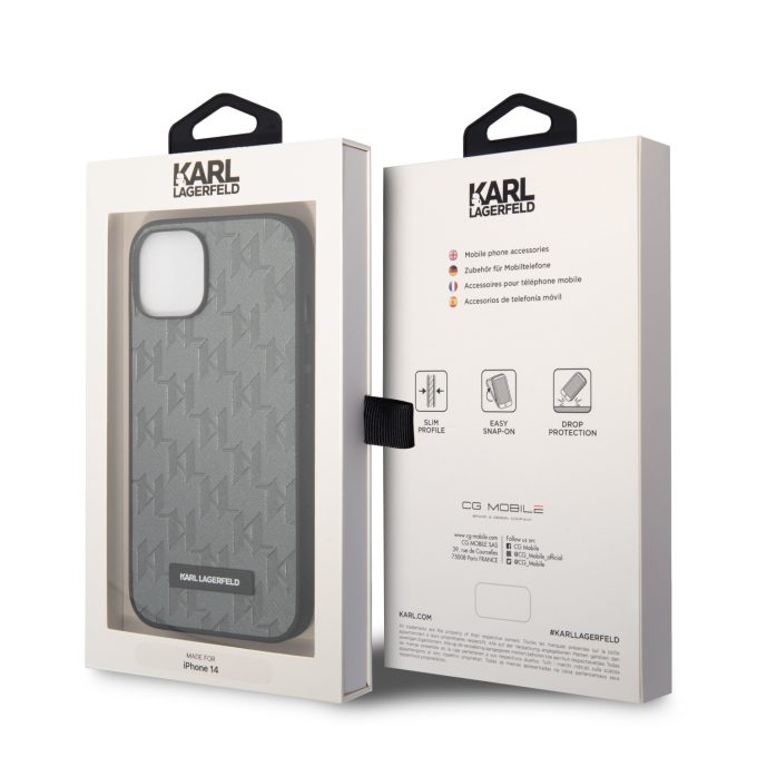 iPhone 14/13 pilka KARL LAGERFELD nugarėlė KLHCP14SSAKLHPG