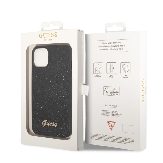 iPhone 14 PLUS juoda glitter GUESS nugarėlė GUHCP14MHGGSHK