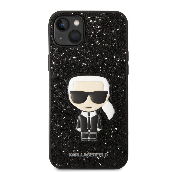 iPhone 14 PLUS juoda glitter KARL LAGERFELD nugarėlė KLHCP14MGFKPK