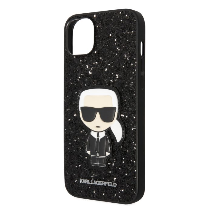 iPhone 14 PLUS juoda glitter KARL LAGERFELD nugarėlė KLHCP14MGFKPK