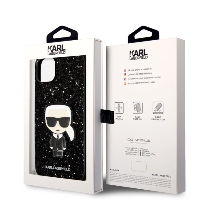 iPhone 14 PLUS juoda glitter KARL LAGERFELD nugarėlė KLHCP14MGFKPK