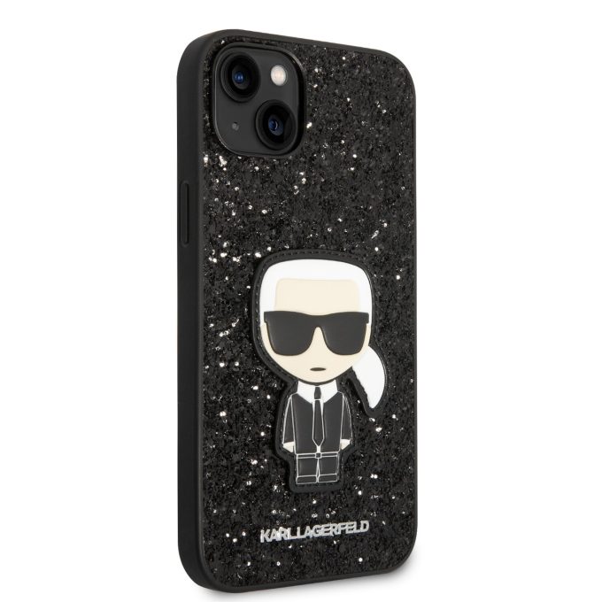 iPhone 14 PLUS juoda glitter KARL LAGERFELD nugarėlė KLHCP14MGFKPK