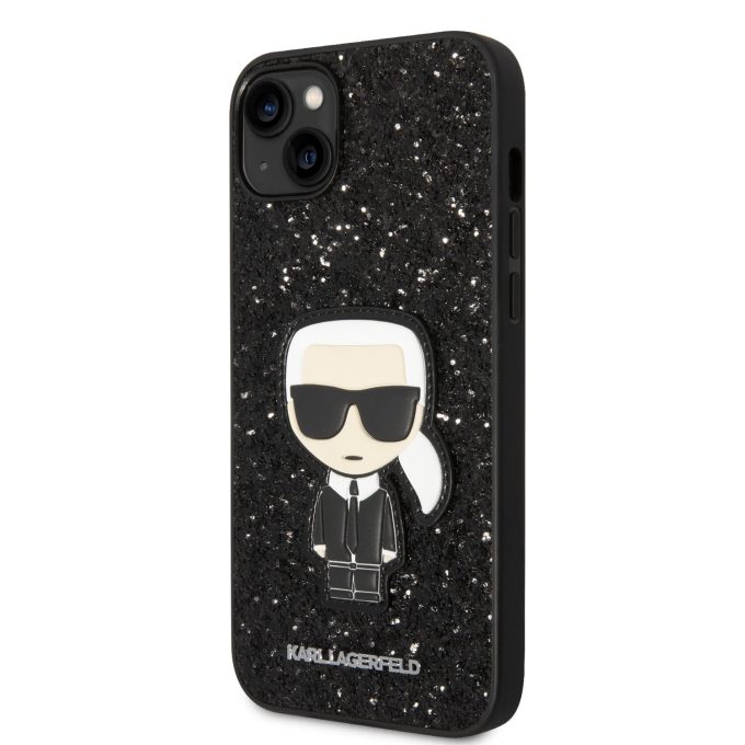 iPhone 14 PLUS juoda glitter KARL LAGERFELD nugarėlė KLHCP14MGFKPK