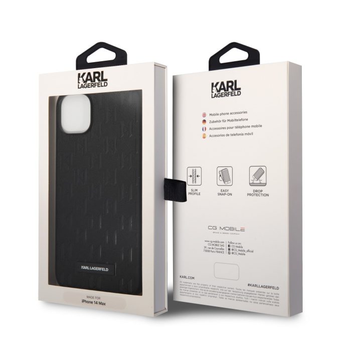 iPhone 14 PLUS juoda KARL LAGERFELD nugarėlė KLHCP14MSAKLHPK