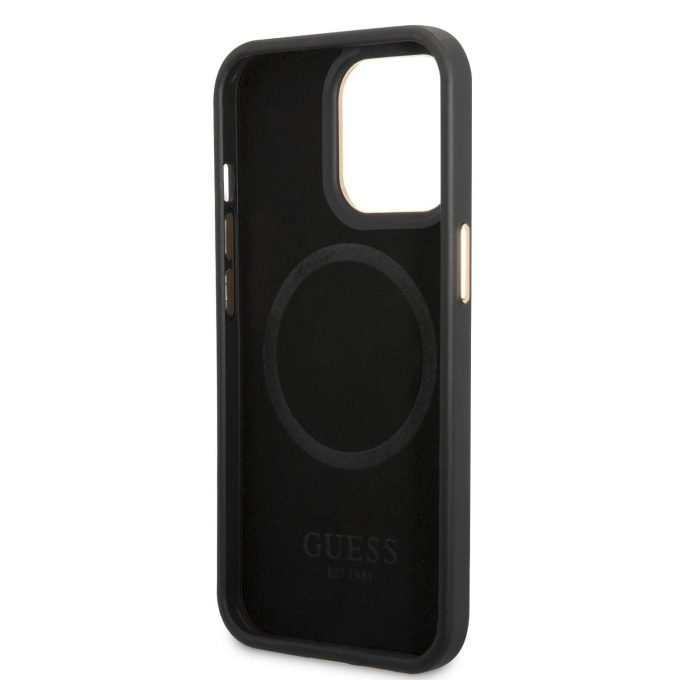 iPhone 14 PLUS juoda Magsafe GUESS nugarėlė GUHMP14MSAPSTK