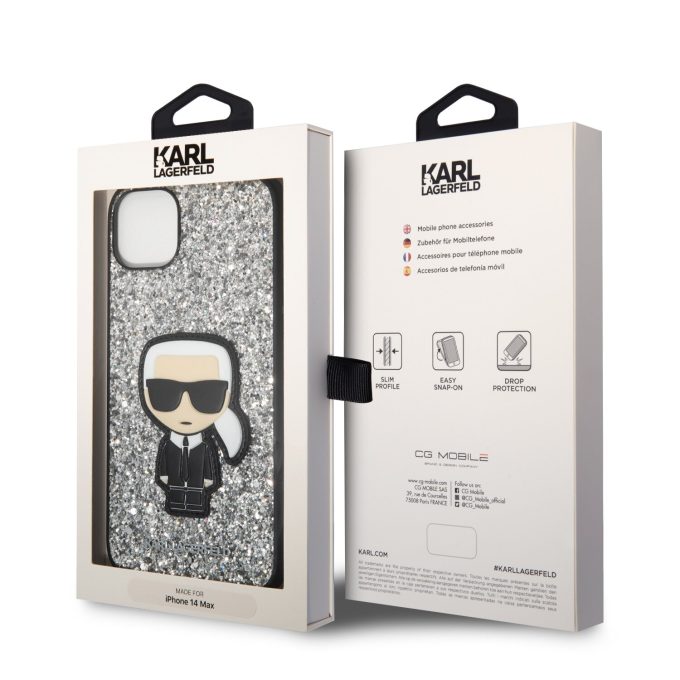 iPhone 14 PLUS sidabro sp. glitter KARL LAGERFELD nugarėlė KLHCP14MGFKPG