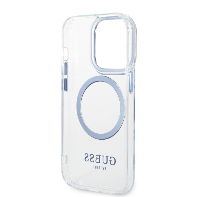 iPhone 14 PLUS skaidri + mėlyna Magsafe GUESS nugarėlė GUHMP14MHTRMB