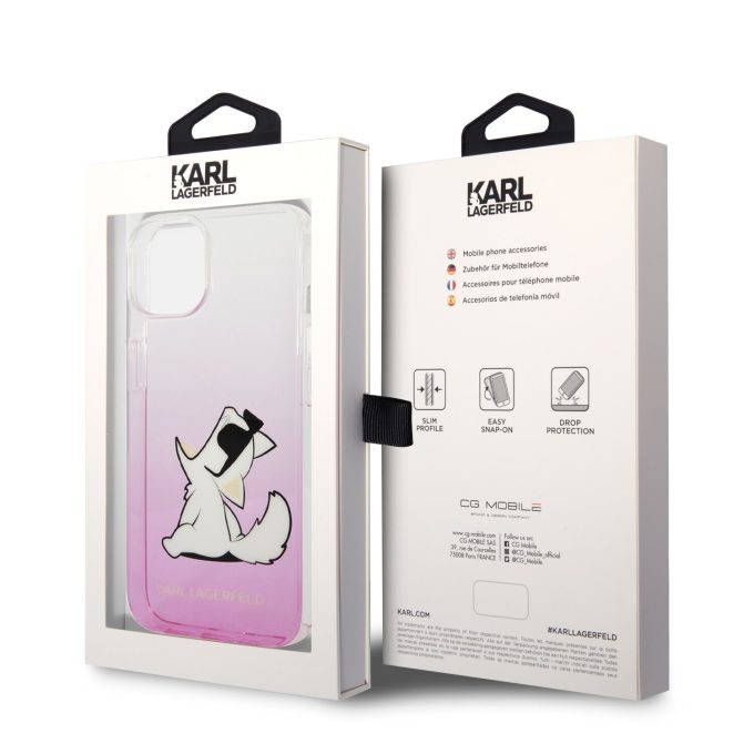 iPhone 14 PLUS skaidri-rožinė KARL LAGERFELD nugarėlė KLHCP14MCFNRCPI