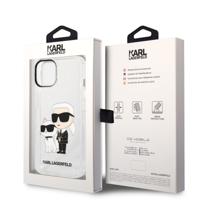 iPhone 14 PLUS transparent NFT IML Glitter KARL LAGERFELD nugarėlė