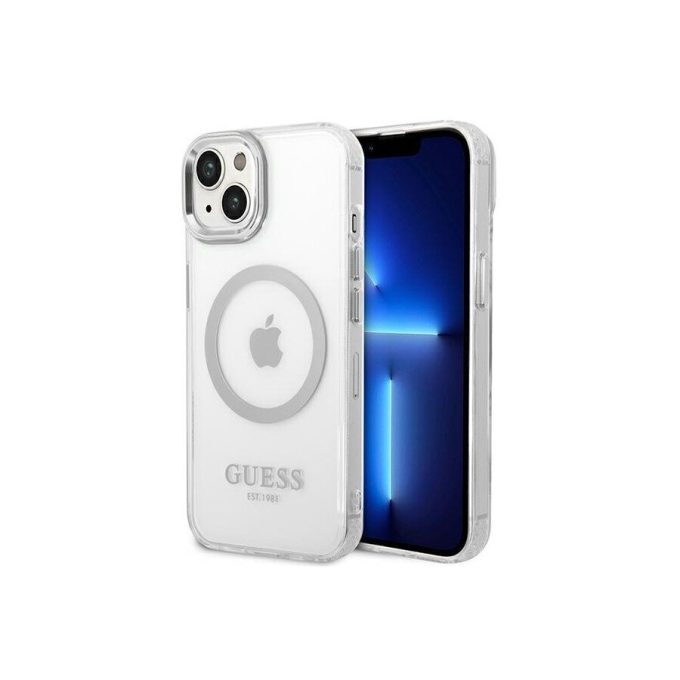 iPhone 14 PLUS skaidri +  sidabro sp. Magsafe GUESS nugarėlė GUHMP14MHTRMS