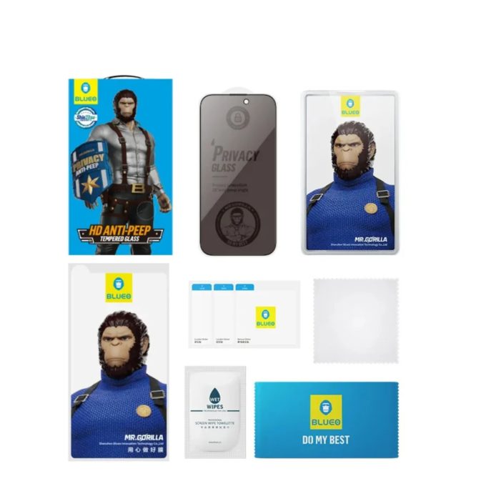 iPhone 14 PRO black pilnas Mr.Monkey 5D PRIVACY stiklas