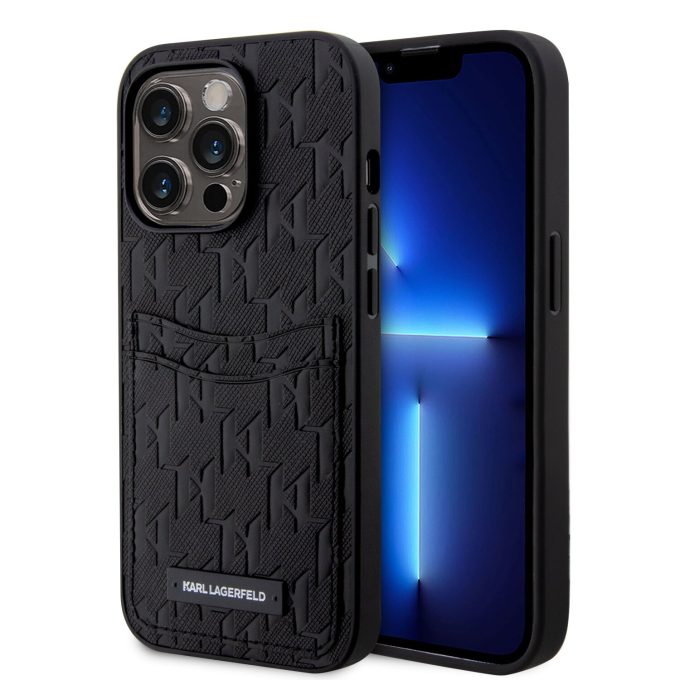 iPhone 14 PRO black Saffiano Monogram Card Slot KARL LAGERFELD nugarėlė